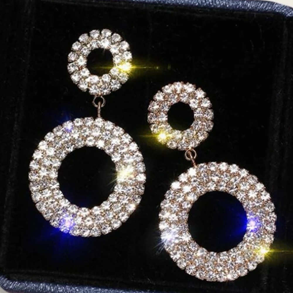 NWOT Rhinestone Decor Double Round Drop Earrings